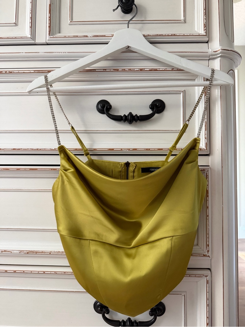 Forever 21 Satin Drape Crop Top in Chartreuse